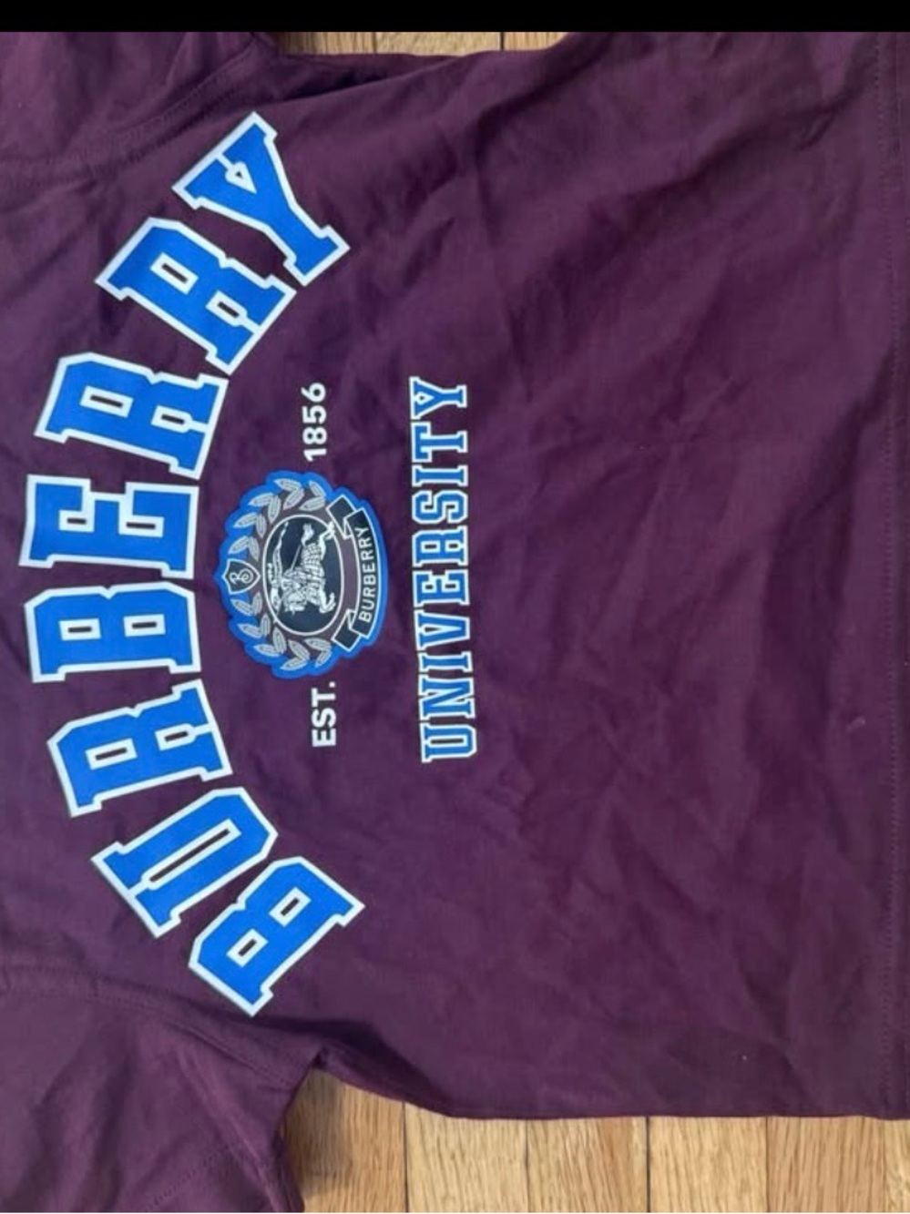 Burberry Maroon Tee with Blue and White Graphic
